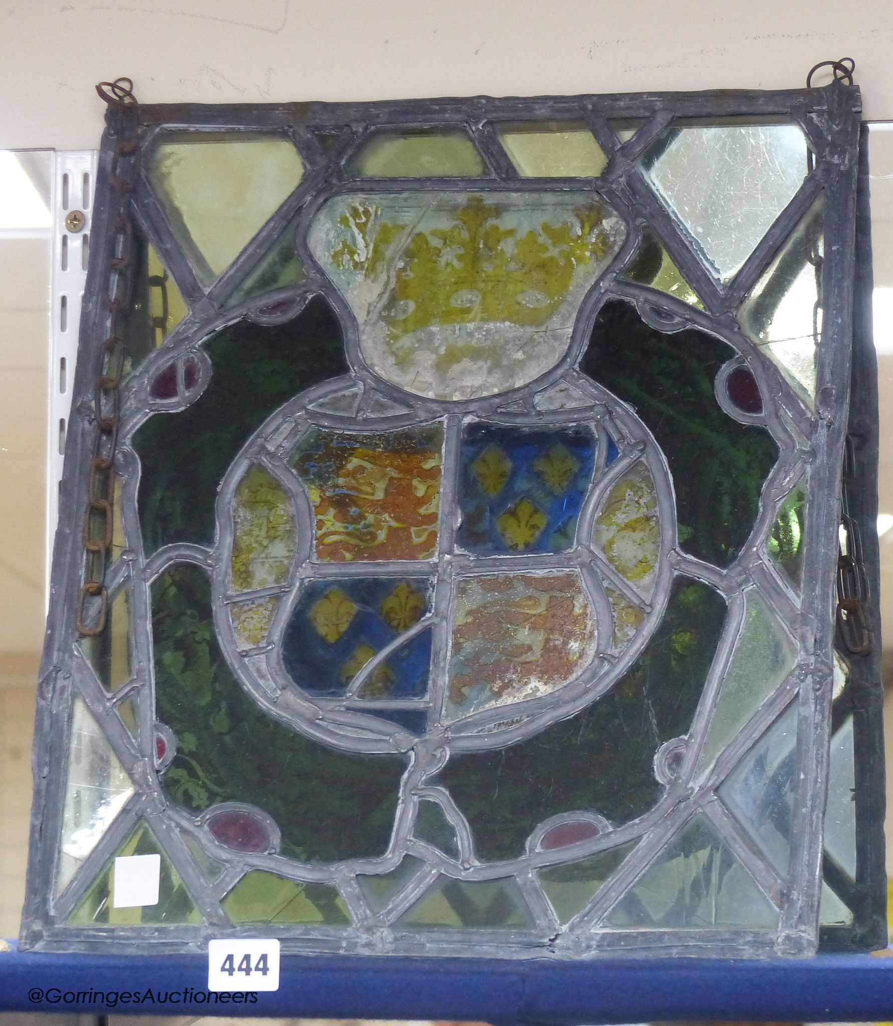 A Gothic style leaded glass panel, and a further leaded and stained glass panel